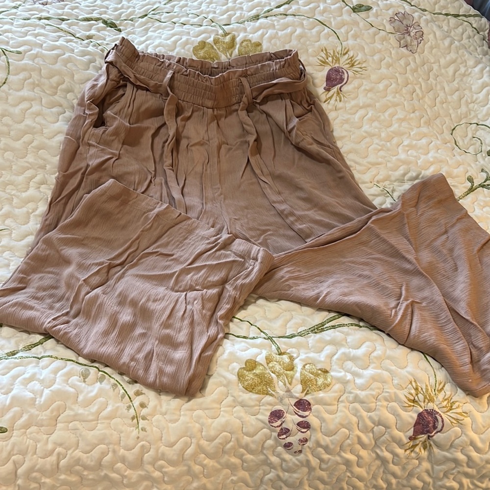 Becool Camel/Taupe Wide Leg Cropped Pants